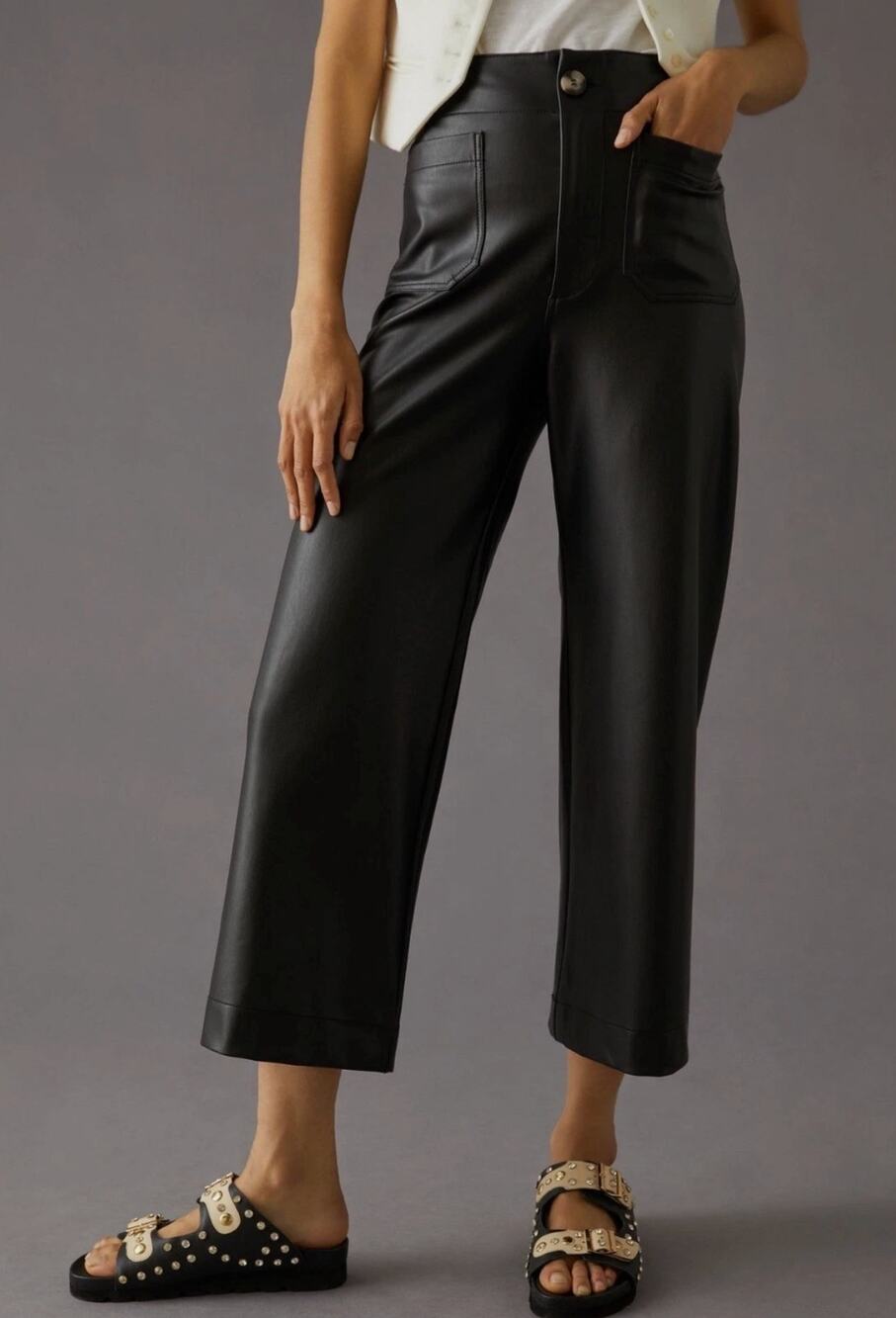 Anthropologie Maeve Size 29 Black Faux Leather The Colette Wide Leg Pants